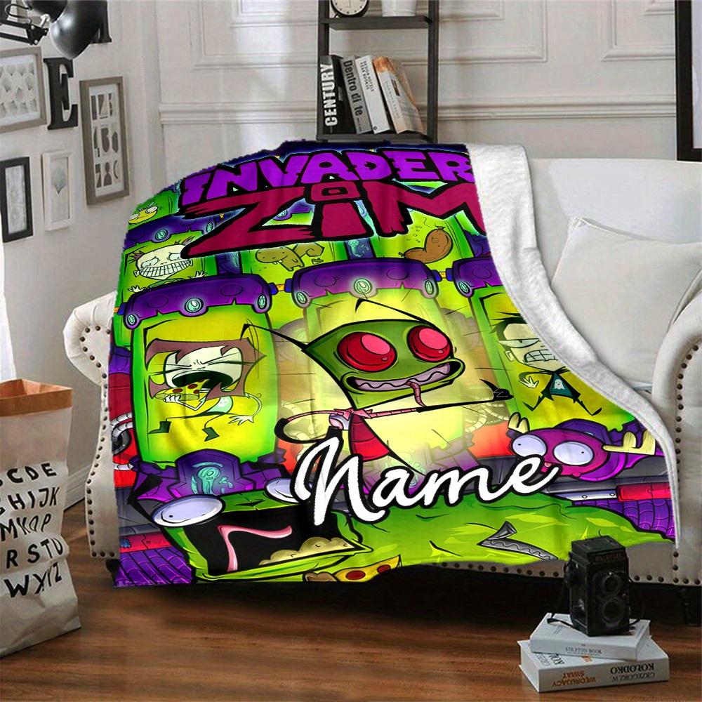 Invader Zim Flannel Blanket With Customizable Name Comfortable In All Seasons Suitable For Sofas Beds Travel Camping And Office Decoration Perfect