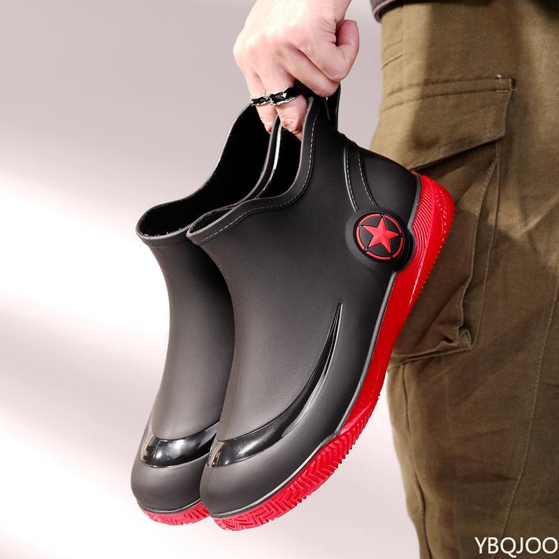 Fashion New Short Tube Low Top Anti Slip Waterproof Men's Rain Boots Popular Flat Bottomed Sleeve Men's Rain Boots
