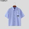 INCERUN Men Oversized Lapel Neck Summer Striped Buttons Up Casual Loose Shirts