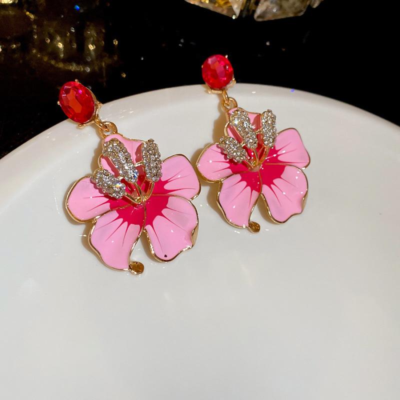 Diamond Drip Flower Oval Steel Needle Earrings Vintage Vacation Earrings