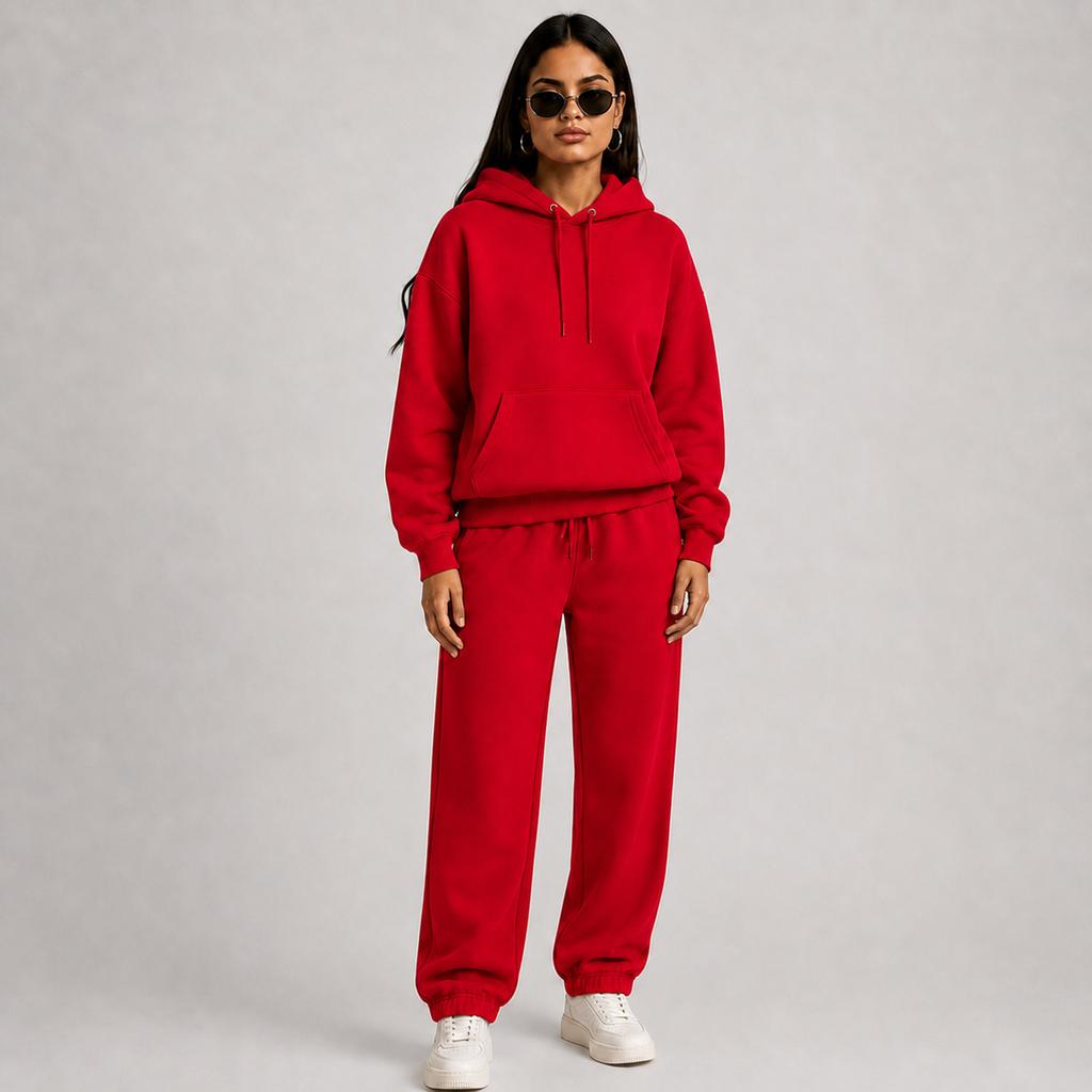 Couple Matching Hooded Tracksuit Set for Spring and, Color Thick Pullover Athletic Sweatsuit for Men and Women