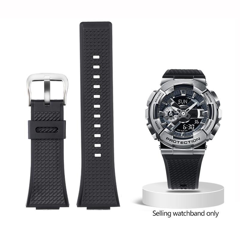Νέο Σιλικονούχο Λουράκι Ρολογιού Για Casio GM110 GM-110 Λουράκι G-SHOCK GM-110GB Αδιάβροχο Μαλακό Λαστιχένιο Λουράκι Ρολογιού 16mm Μαύρο Ατσάλινο Μπρασελέ