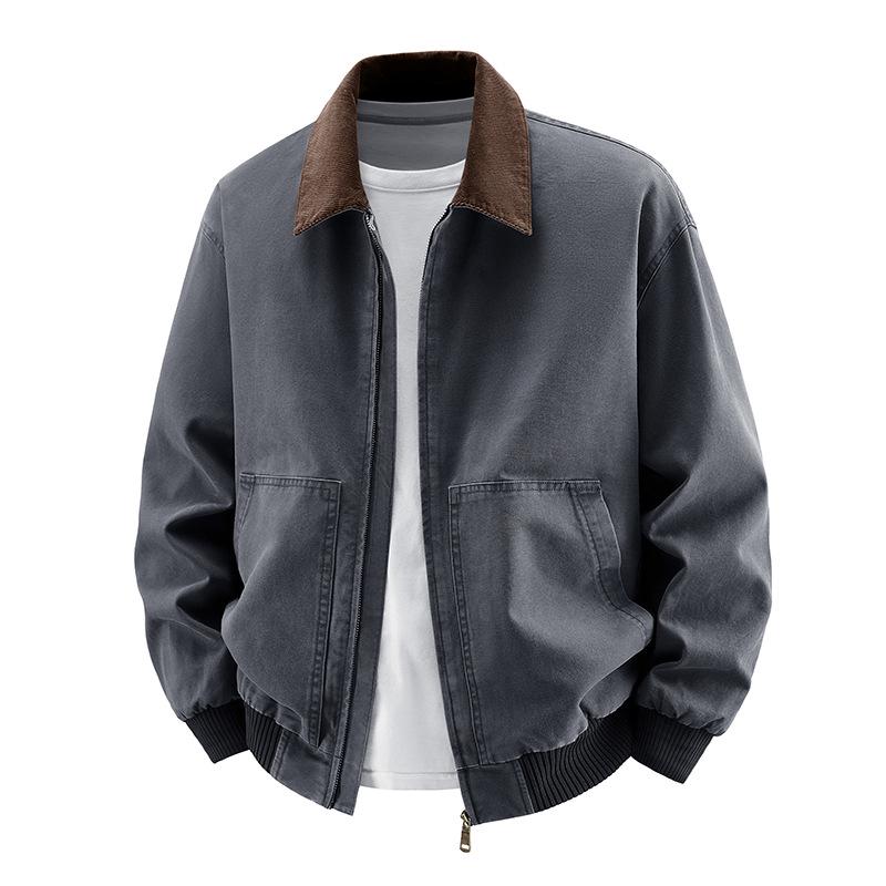 2026 Men's Pure Cotton Lapel Jacket: Trendy American Casual Workwear Style for Spring and Autumn.