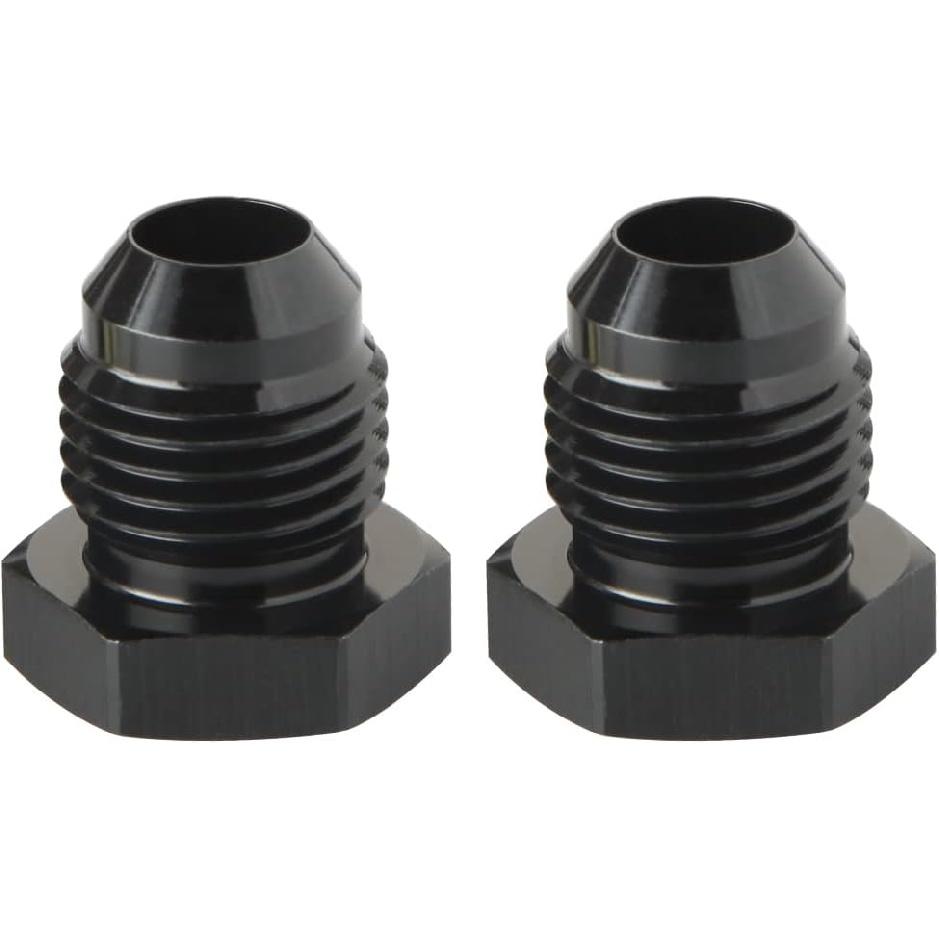 4AN Male Flare Hex Head Plug Fitting Adapter Aluminum Black, Pack of 2