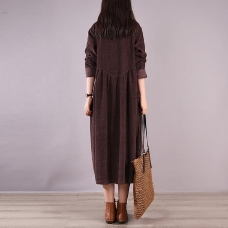 Retro Cord Lässiges Langarmkleid