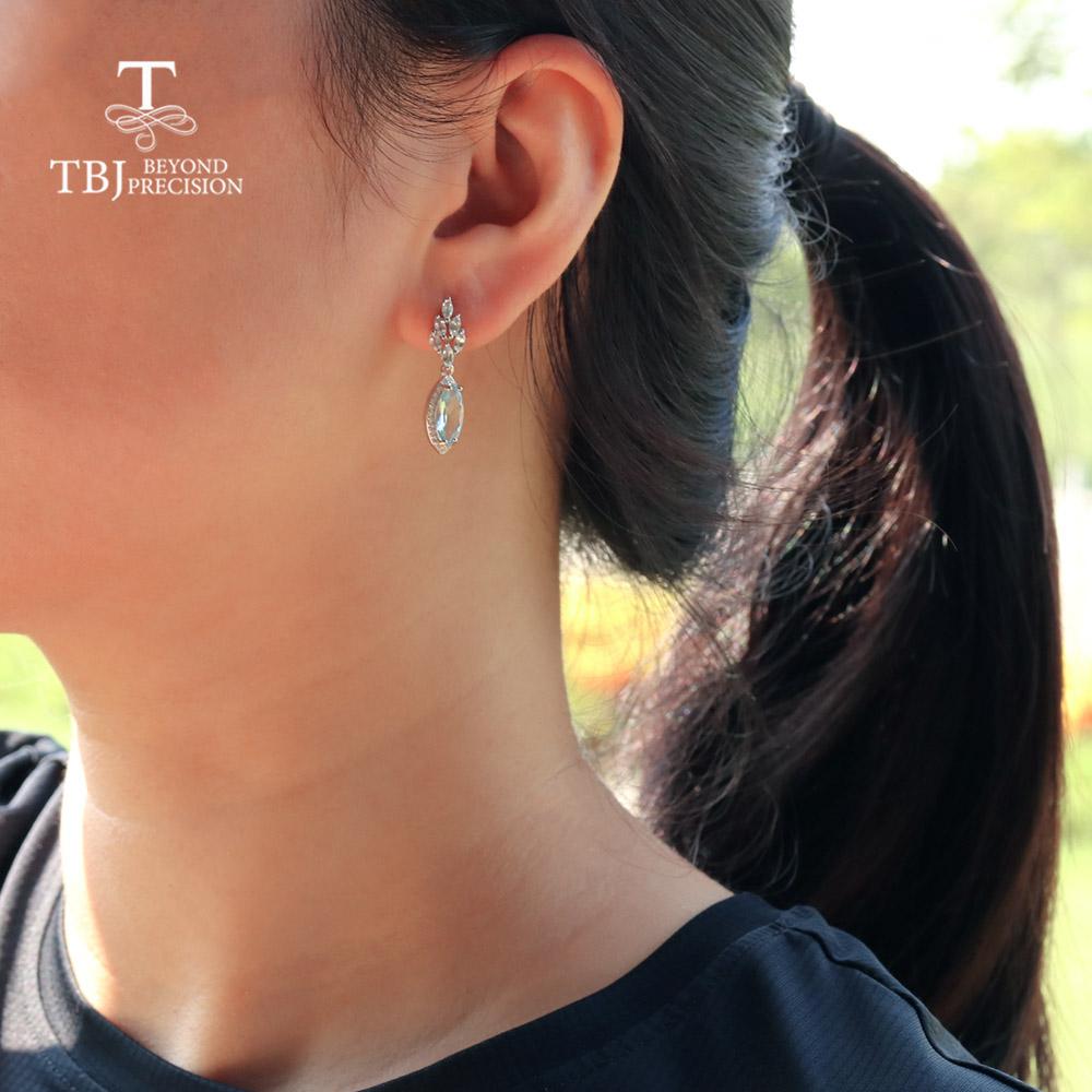 2022 neue Natürliche Brasilien himmelblau topas verschluss ohrring baumelnden ohrring natürlichen edelstein edlen schmuck für frauen 925 sterling silber