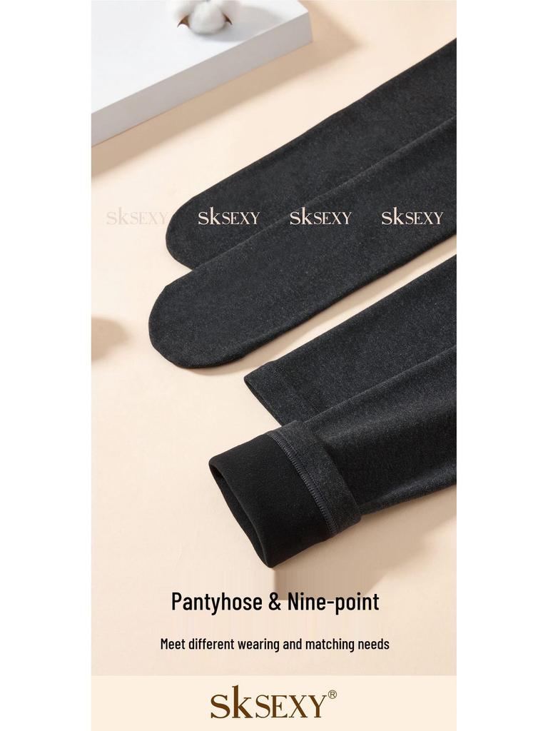 SK553 Women's Gray Slimming Fleece-Lined Stripe Pantyhose - Warm Autumn/Winter Style