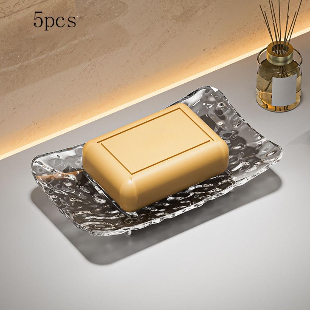 5 st Bekväm Transparent Tvålkopp Lätt Lyx Halkfri Bas Tvålhållare PET Dräneringshålsdesign Tvålfat Badrum