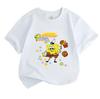 Kids Boys Girls 100% Cotton Crew Neck Short Sleeve T-Shirt, Cute Yellow Sponge Character Krabby Hamburger Print Casual Soft Tee for Children Daily Wea