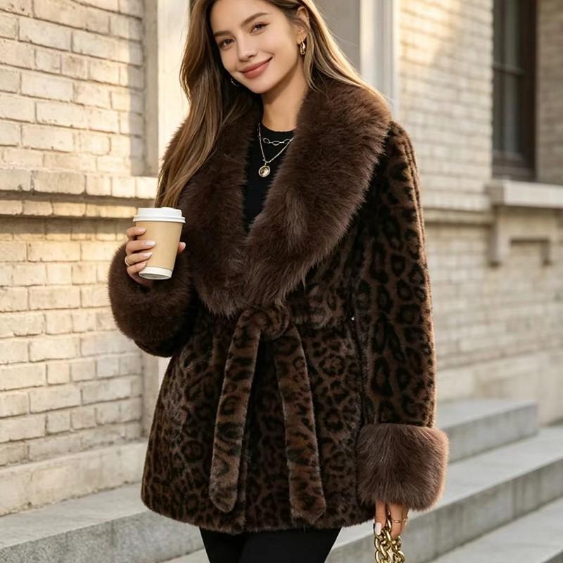 Womens Faux Fur Mink-Style Coat With Detachable Collar Mid-Length Winter Jacket Elegant Office Wear