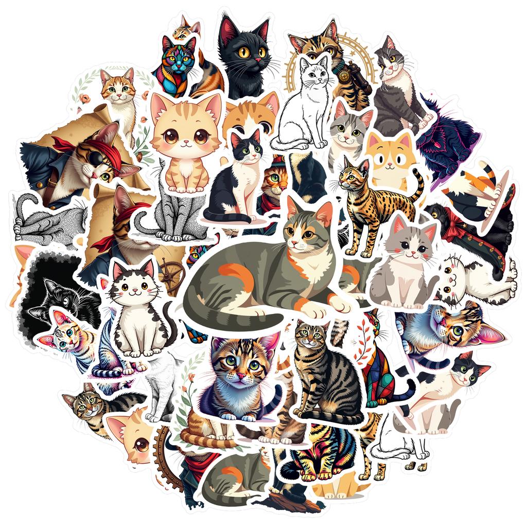 35-70pcs Lifelike Cat Stickers Cute Meow Style Graffiti Waterproof Decoration Diy Luggage Computer Phone Skateboard Sticker
