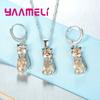 Real Zinc Alloy Sterling Zinc Alloy Color Zircon Sets for Woman Girls Shining Austrian Crystal Cute Cat Pendant Necklace Huggie Earring