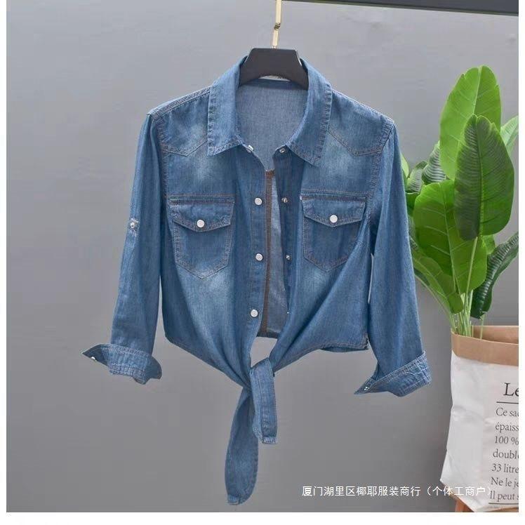 Camicia di Jeans Casual da Donna con Stampa 3D e Colletto Polo per la Moda Primaverile