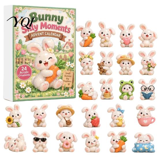 Cute Bunny Pendant Decorations 2026 Advent Calendar, 24 Days Acrylic Rabbit Ornaments Christmas Countdown Kids Calendar 2D Flat Animal Pendants