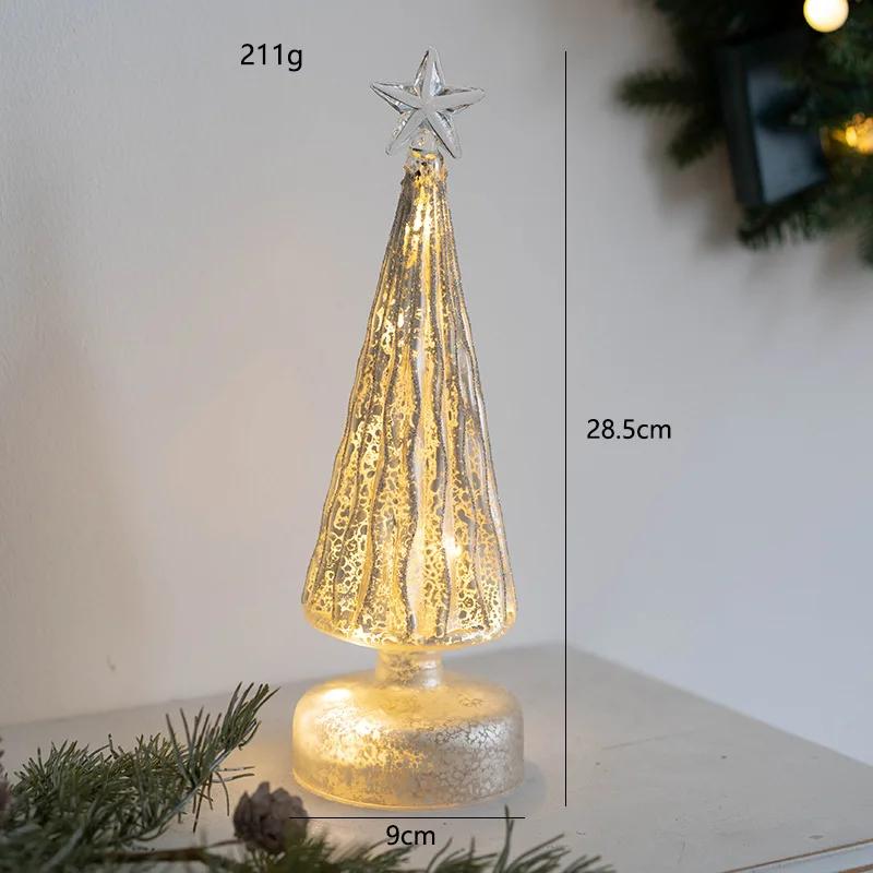 Glowing Glass Christmas Tree Ornaments Home Luminous Desktop Decoration Led Night Light Party Xmas Decorations Festival Kid Gift