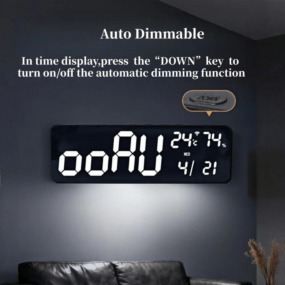 36*11.5*2.3cm Large RGB Digital Wall Clock TEMP Humidity Date Week Count-up Countdown 12/24H Bluetooth Time Synchronization LED Clock