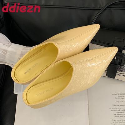 Fashion Female Low Heel Slippers Slides Shoes For Women Mules Spring Summer Fashion Pointed Toe Ladies Heeled Slippers Sandals Shoes