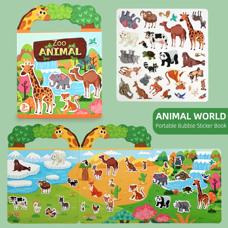 

Reusable Cartoon Animal Scene Stickers Kit For Kids Diy Hand-On Puzzle Learning Cognition Educational Toy Book Gift