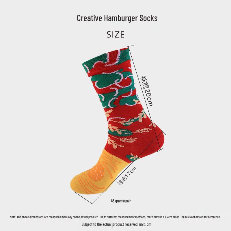 Trendy Hamburger & Pizza Mid-Calf Socks - Cute, Funny European & American Christmas Design for Women.