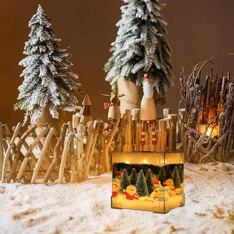 Santa Claus Night Light Cube Design Home Christmas Snow Scene Decor Elegant Christmas Lighting Decorations For Indoor Festive