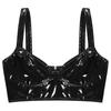 Haut de soutien-gorge en cuir verni brillant pour femmes, col en v, larges bretelles, vêtements de soirée, Clubwear, Rave