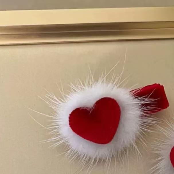 Red Velvet Pompon Bow Hair Clip - Cute Japanese Korean Style for New Year