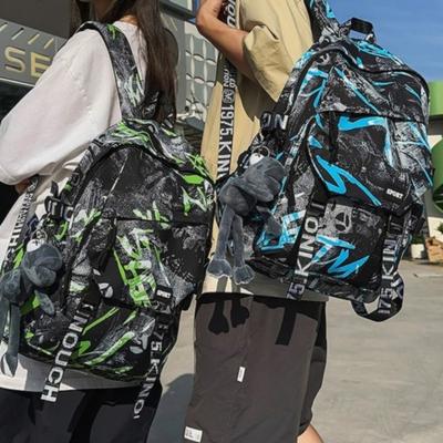 High-value Personalized Graffiti Trendy Cool Backpack Couple Contrasting Colors Lightweight Large-capacity Backpack