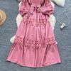 Retro Palace Style Dress for Women In Autumn and Winter A High-end Feel and Straps Waist Cinching Hollow Out Splicing Elegant Long Women Dress