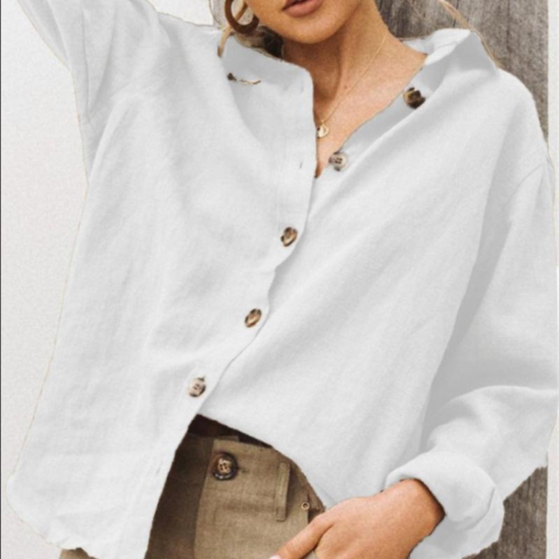 Plus Size Fashion Collar Long Sleeve Blouse Casual Cotton Linen Loose Women's Shirt