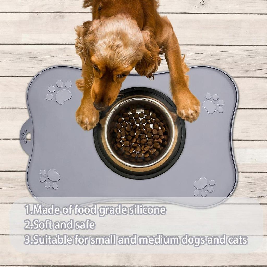 Shenrongtong Dog Bowl Mat, Bone Shaped Silicone Pet Placemat, Bone Shaped Non-Slip Silicone Feeding Mat for Small Dogs a