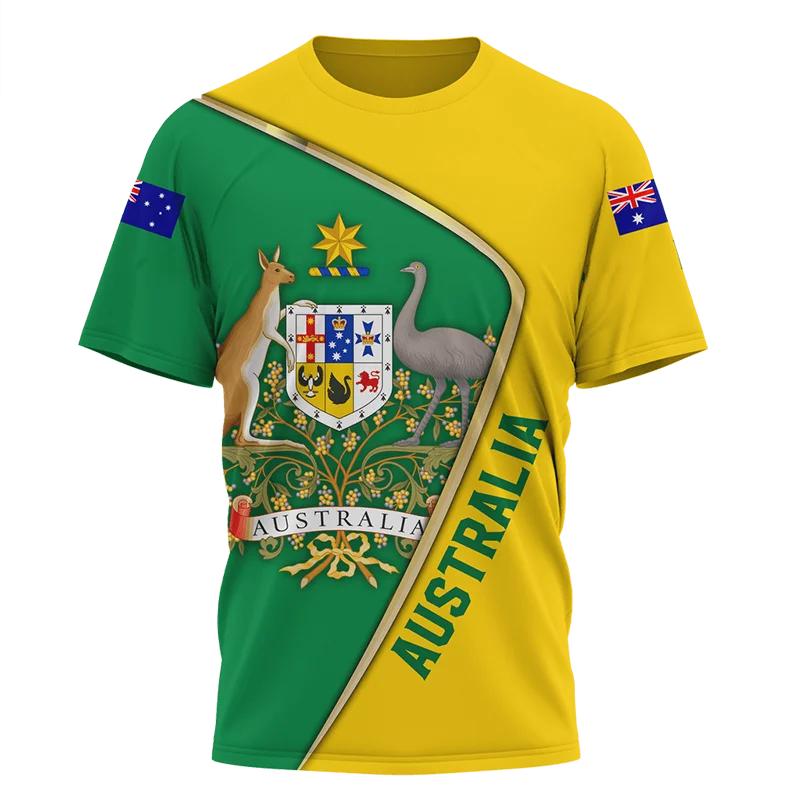 Australische Flagge Känguru Aborigine-Malerei 3D-gedrucktes Sommer-Herren-Kurzarm-T-Shirt mit Rundhalsausschnitt für den täglichen Gebrauch
