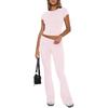 Damen Freizeit Zweiteiler Set Langarm Rundhals Crop Top Hohe Taille Schlaghosen Gestrickt Einfarbig Loungewear Passendes Outfit Set