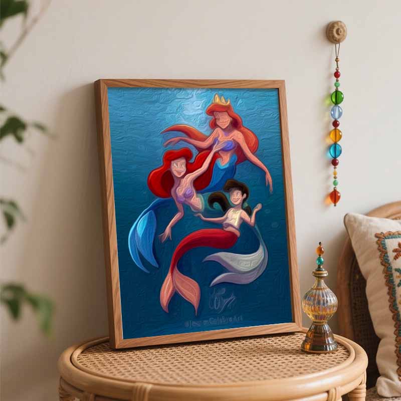 Disney DIY Ariel Mermaid Painting Kit Home Wall Decor Handmade Gift for The Little Mermaid Fans Wall Art Craft Modern Decoration