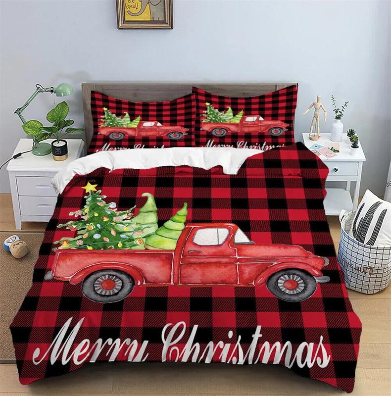 Christmas with Soft Fabric Duvet Set Red Festive Atmosphere Decoration nowflakes Printed Bedspread Cover Mery Christmas Theme duvet cover set