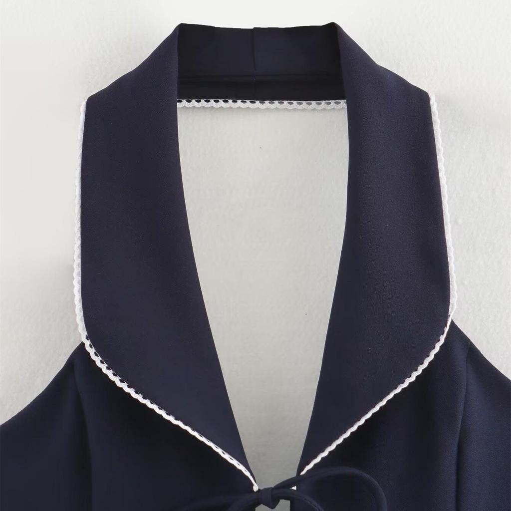 Spring 2025 Women's Sweet Backless Halter Top with Bow and Patchwork V-Neck