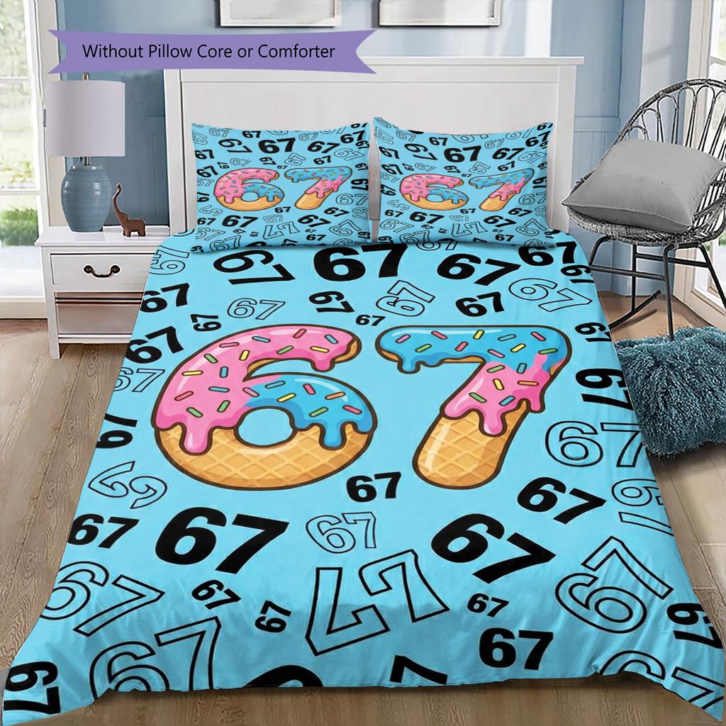 Six Seven Brick Number Bedding Set, 3PCS Bed Linen with Colorful Cartoon Print, for Boys Bedroom Decor