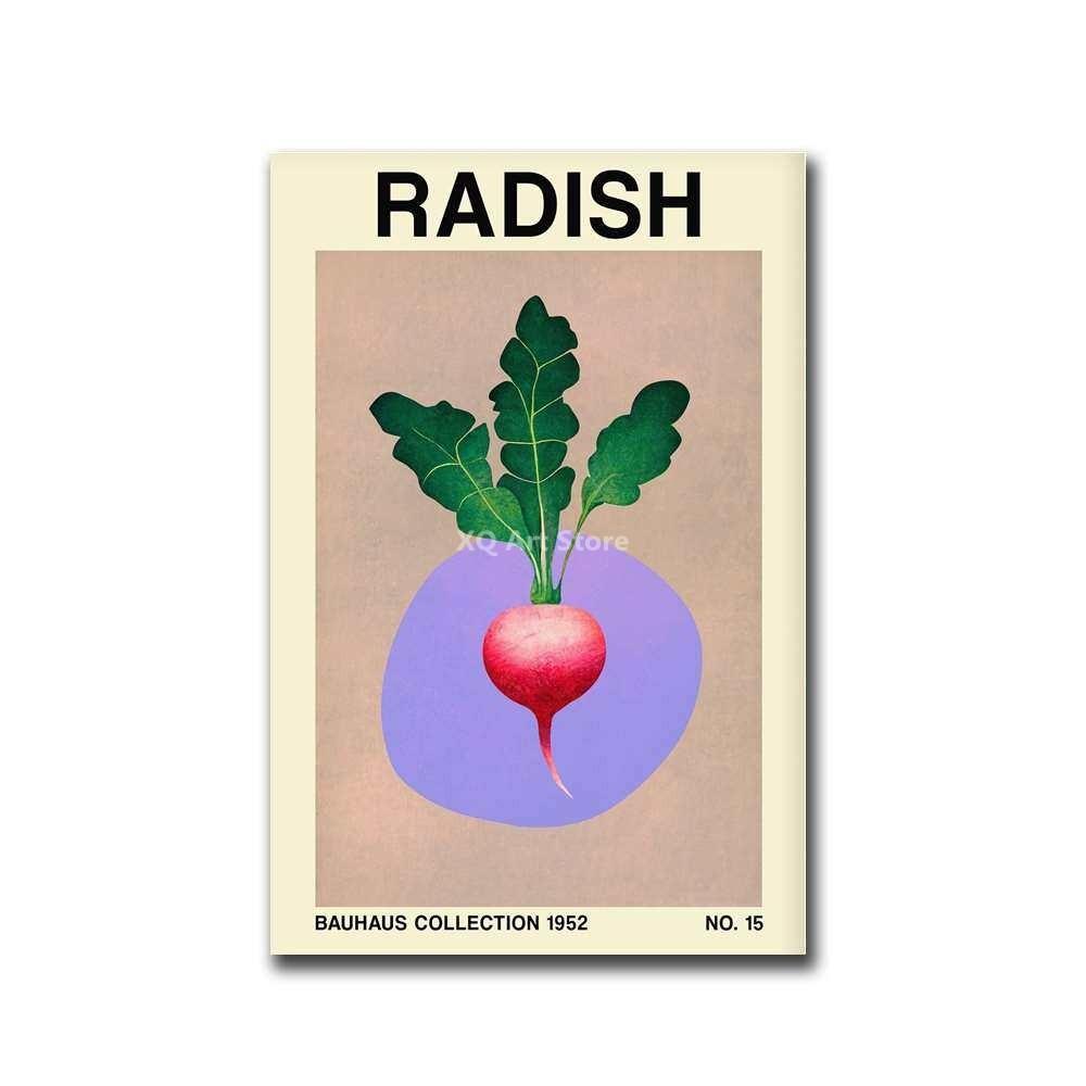 

Винтажный ботанический растительный принт, редис, лук, чеснок, капуста, холст, живопись, вегетарианский постер для кухни, ресторана, декор 50x70cm No Framed