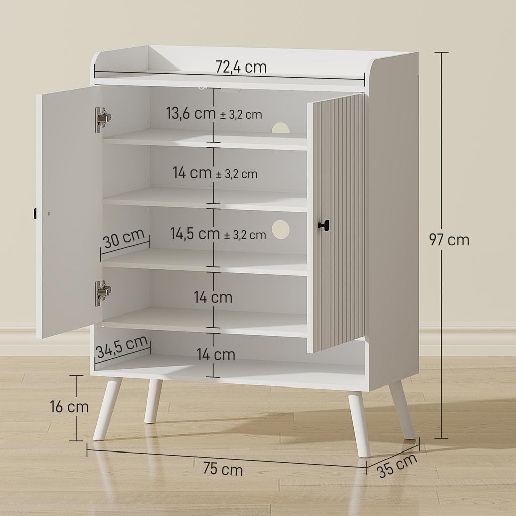Eingangsbereich Schuhschrank mit verstellbaren Einlegeböden Offenes Fach für 15 Paar Schuhe 75x35x97 cm Weiß