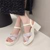 Coarse heel Roman sandals women's 2025 new summer fashion casual women's shoes waterproof table wedge heel high heels beige