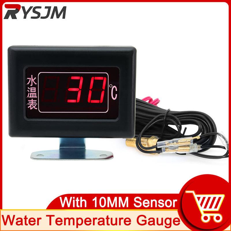 HD Digital LED Water Temperature Gauge Meter for Car 0-120 Celsius Degree +1/8NPT Water Temp Sensor 10mm with Alarm 12V 24V