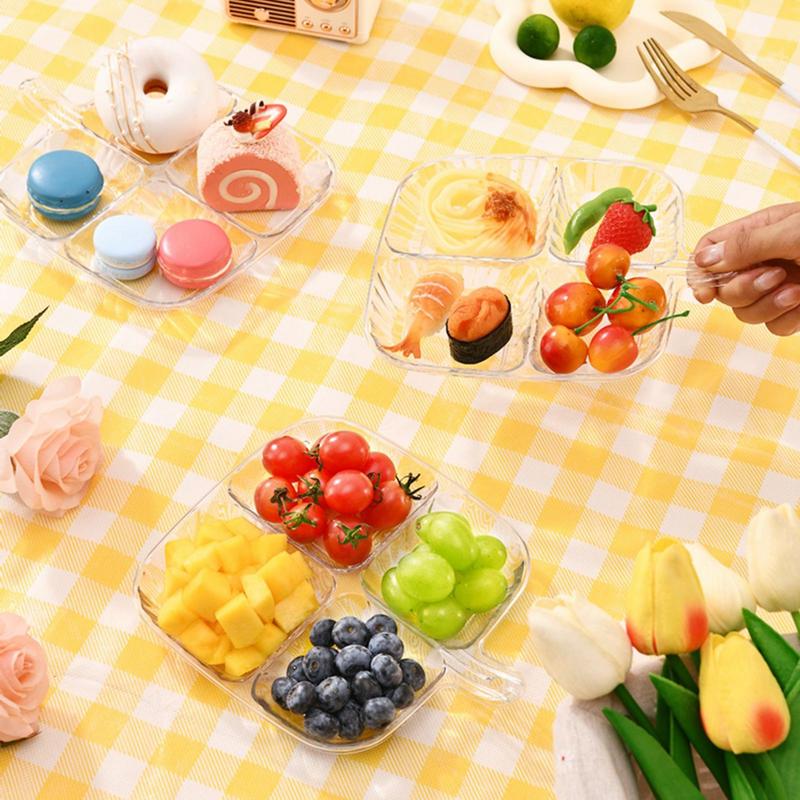Four-Grid Food Plates With Dividers Household Dishwasher-Safe Tableware multi-functional Compartmentalized Square Fruit Dish