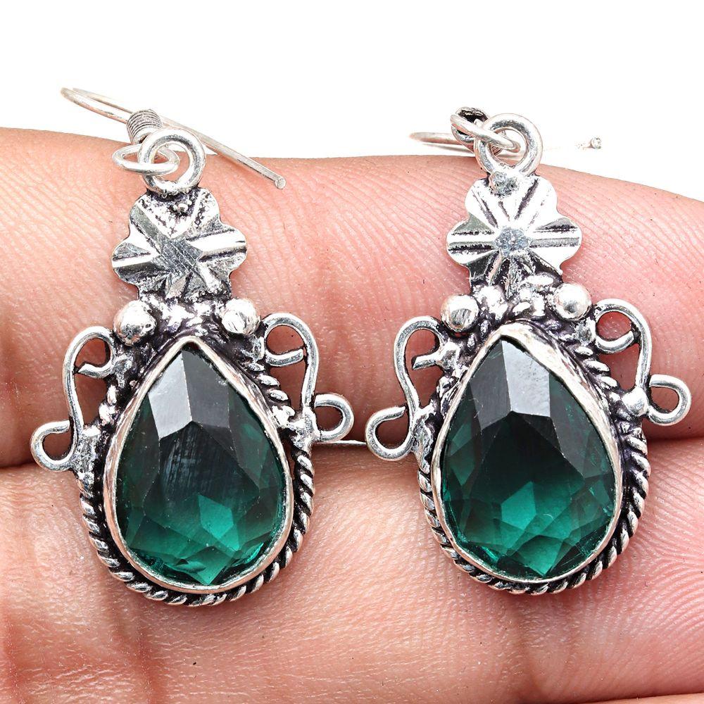 Piatră prețioasă Diopsid Crom Cadou Handmade Pentru Ea Bijuterii din Argint Cercei 1.5''