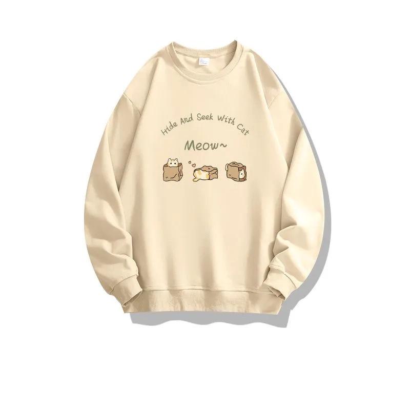 Premium Women's Pure Cotton Printed Hoodie: 2025 Autumn/Winter Slimming Pullover for Plus Sizes