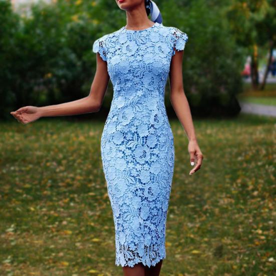 Nowe damskie na co dzień Plus rozmiar O Neck bez rękawów średniej talii koronkowy wieczorowy elegancki ołówek imprezowy