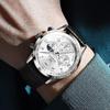 Olevs Men's Chronograph Waterproof Analog Watch Black Leather Strap Date Display Fashion Timepiece White Dial
