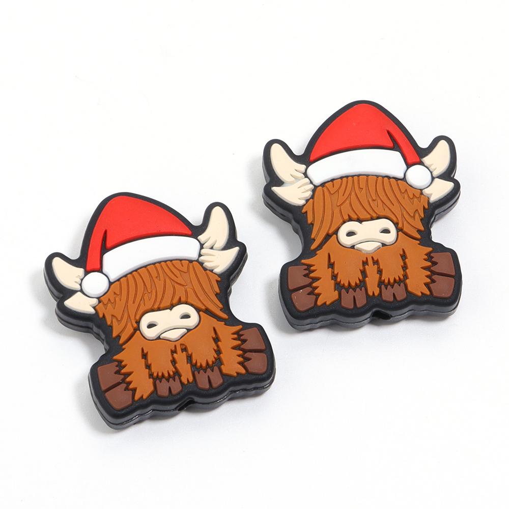 2pcs Silicone Beads Lovely Christmas Series Santa Reindeer Snowman Tree Loose Beads For Jewelry Making DIY Christmas Gifts Decor