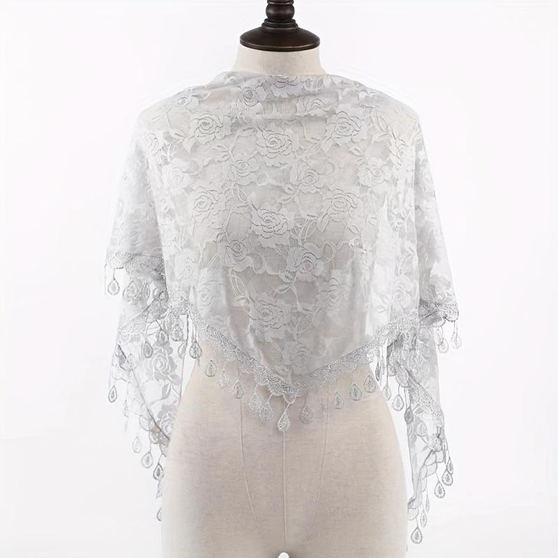 Bohemian Style Lace Triangle Scarf  Shawl Wrap, Elegant Church Tassel Shoulderette for Mass & Spiritual Wear, Boho Chic Accessory