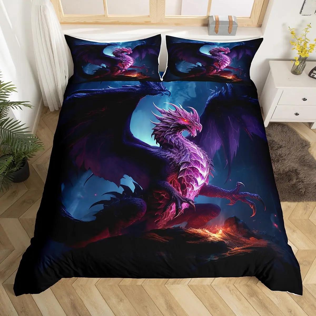 

3D Dragon Duvet Cover Snow Mountain Bedding SetFlying Dragon Comforter Cover for Boys Girls Room DecorBlue White Quilt Cover EU Single(135*200cm)3pcs