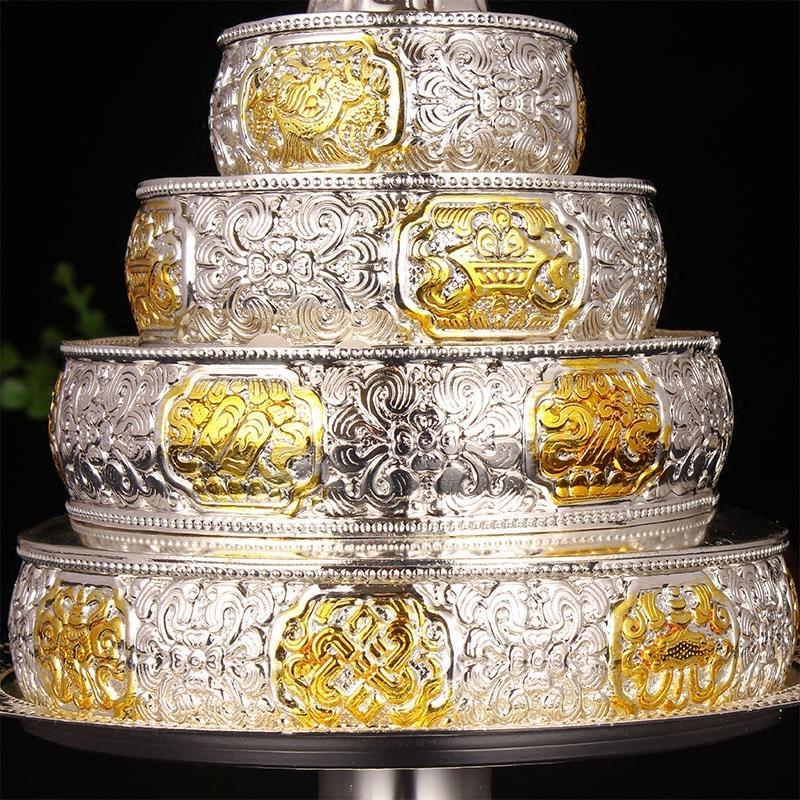 Buddhist Silver Manza Tantric Alloy Handicraft Auspicious Tibetan Buddhism Plate Home Gift Tribute Desktop Indoor Decorative