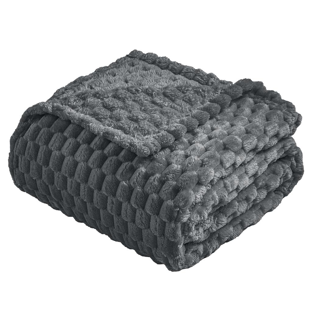 Faux Rabbit Plush Blanket Thick Soft Nap Throw Quilt Double Layer Grid Pattern for Students Home Bed